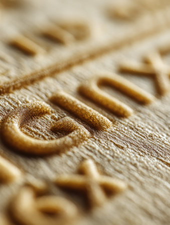 Detailed macro shot capturing the textured surface of a pharmaceutical tablet with focus on the embossed brand name, showing fine design elements.の素材
