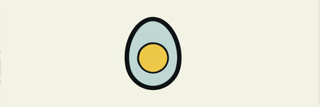 A stylized egg is cut in half, showcasing a simple yolk icon in the middle against a soft background, highlighting a modern artistic expression.の素材