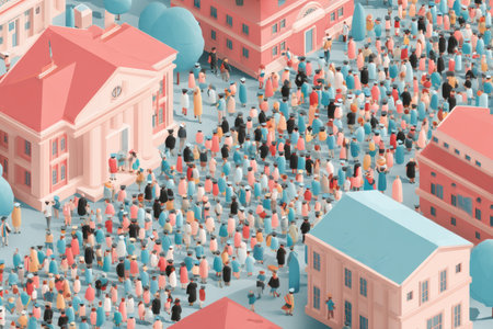 Graduates dressed in caps and gowns celebrate their achievements with family and friends at a lively university graduation ceremony on a sunny day.の素材