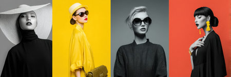 A chic collage showcases modern fashion trends, merging minimalist designs with bold colors for elegance and individuality in style.の素材