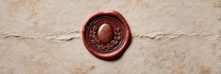 A vintage wax seal featuring an egg design is placed in the center of pale clay textured paper, creating a timeless and elegant feel for correspondence.の素材