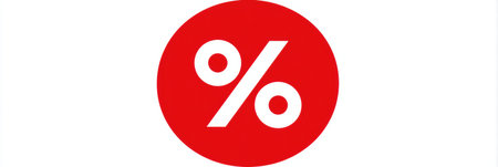 A bold red circle with a minus percentage icon signifies a decline in metrics or financial performance, highlighting concerns in business or economic analysis.の素材