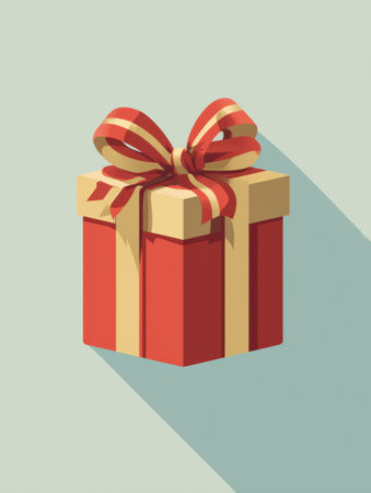 Brightly designed present with a dynamic ribbon creates an engaging ambiance that symbolizes giving and festive occasions, appealing to all ages.の素材