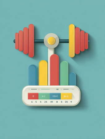 A vibrant strength meter infographic displays a flex icon alongside colorful bars indicating various strength levels, set against a soothing backdrop.の素材