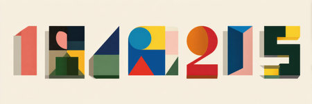 Colorful geometric block shapes represent numbers arranged artistically with an empty center space, perfect for creative presentations and unique designs.の素材