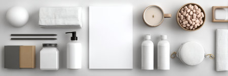 A clean white flyer displays retail items neatly, creating an appealing and organized look perfect for promotions.の素材