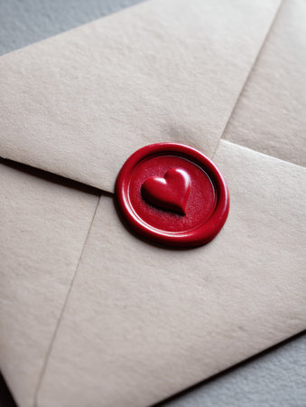 A surprise gift inside an envelope sealed with a red heart wax design adds charm and anticipation, perfect for celebrations or romantic gestures.の素材