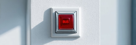 The emergency call button with a red indicator is clearly visible on a white wall, boosting safety at the transit station.の素材