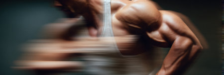 Muscles are visibly flexible as a person performs a rep, showing strength and movement with dynamic motion blur, emphasizing effort and intensity.の素材