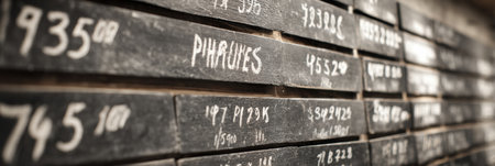 Chalkboard displays faded prices for items in a market setting, highlighting the vintage style and a sense of nostalgia for local goods on offer.の素材