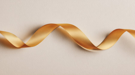 A delicate golden ribbon weaves gracefully across a soft pale backdrop, offering an ideal space for a special message or invitation to stand out.の素材