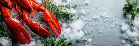 Lobster Claws Displayed on Ice With Fresh Herbs for Culinary Presentation in a Gourmet Settingの素材