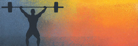 Weightlifting Silhouette Against an Abstract Gradient Backdrop Showcasing Determination and Strength During Evening Workoutの素材