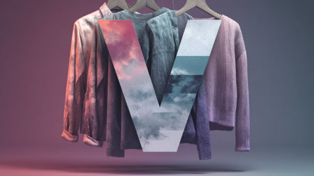 A unique logo showing clothing textures merges with a stylized letter formation, creating an engaging visual effect with a gradual fade-out.の素材