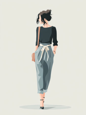 Conceptual outfit design features a figure wearing trendy casual attire, highlighting a blend of comfort and contemporary style in a clear background.の素材