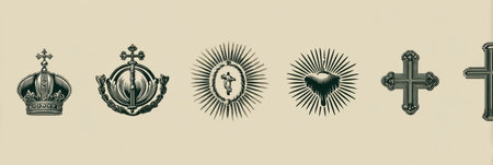 Vatican religious symbols including a crown, cross, and heart are artistically represented in art, providing a visual homage to faith and tradition.の素材