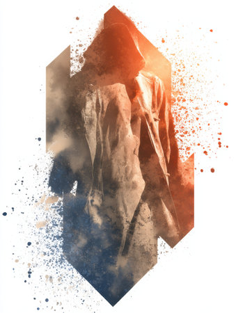 Creative representation of clothing textures blended into a stylized logo featuring a captivating fade-out effect and artistic abstract elements.の素材