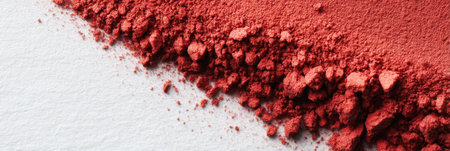 Sindoor powder grains are carefully arranged on a clean, smooth surface, showing their rich red color and fine texture with intricate details.の素材
