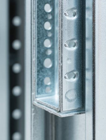 Close-up details of metal profiles for drywall reveal texture and design elements against a soft white background, highlighting construction materials.の素材