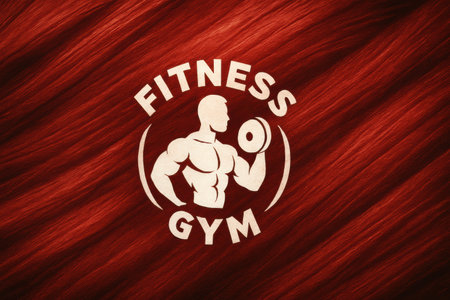 A logo showcases a muscular figure lifting a weight, set against an energetic red background, embodying strength and fitness motivation.の素材