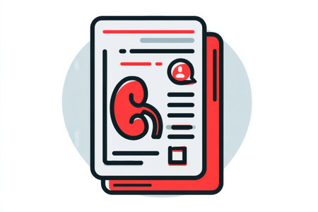 Emergency hotline card designed to raise awareness about kidney health, featuring a kidney symbol and an open layout for easy access to information.の素材