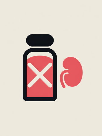 A flat design shows a salt shaker being crossed out, symbolizing the negative effects of salt on kidneys, alongside a kidney icon.の素材