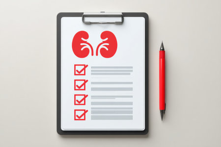 A checklist designed for medical purposes showcases a kidney symbol at the top and a clear layout, ideal for health evaluations.の素材