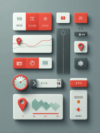 The logistics app features route tracking, speed metrics, distance monitoring, and estimated arrival times.の素材