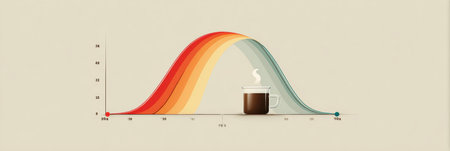 Animated chart displays the caffeine absorption curve with a smooth gradient, showing how caffeine affects the human body over a designated timeframe.の素材