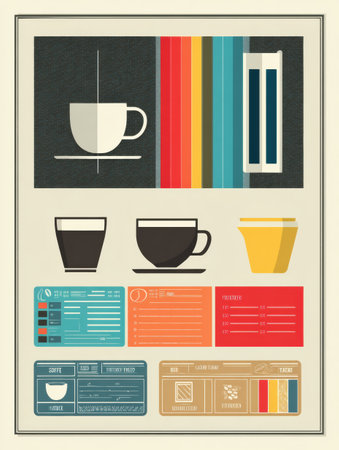 A caffeine label chart with drink options, color-coded elements, and a clear layout for easy decoding.の素材