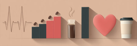 Infographic displays the relationship between caffeine consumption and heart rate, highlighting key trends and effects in a clear, visual format.の素材