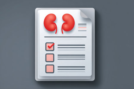 Visual representation of a medical checklist highlighting kidney health with a clear layout, designed for healthcare professionals and patient assessments.の素材