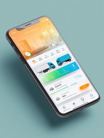 The mobile interface offers live delivery tracking with updated status indicators for efficient logistics management.の素材