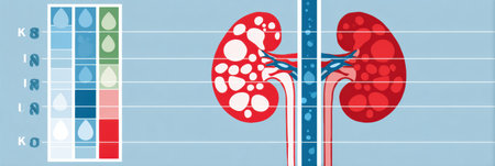 Graphic representation showcases hydration levels assessed against kidney efficiency, highlighting important health metrics in a streamlined layout.の素材