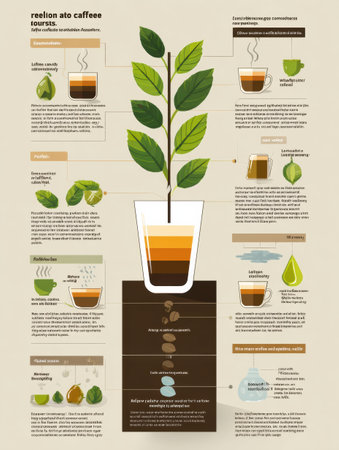 This clean infographic illustrates the various benefits of reducing caffeine intake, highlighting health improvements and alternative options for daily energy.の素材