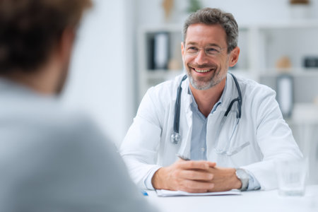 Patient engages in a consultation with a nephrologist at a clinic, discussing kidney health and treatment options with a warm atmosphere.の素材