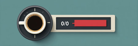 Caffeine meter visual displaying measurement from zero to overload alongside an empty margin for potential additions or annotations about caffeine consumption.の素材