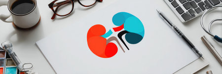 The kidney doctor logo features vibrant colors on a white background, highlighting health with a modern design for medical branding.の素材