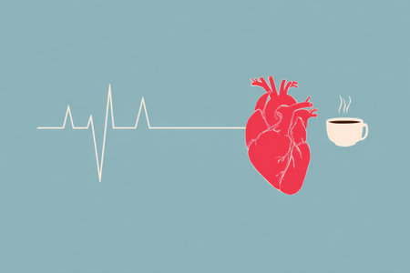 Infographic presents how caffeine consumption influences heart rate, showcasing a heart and a coffee cup with a minimalistic design.の素材