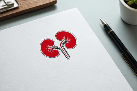 A kidney doctor logo design mockup displayed on a clean white surface, featuring a minimalist aesthetic with an empty upper layout for creative adjustments.の素材