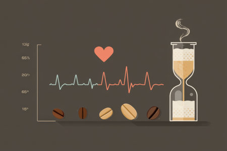 This informative graphic depicts the relationship between caffeine intake and its effects on heart rate, using engaging visuals and concise data.の素材