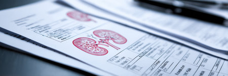 Medical documents displaying kidney function test results with illustrations and a clear left margin for easy reference in a healthcare environment.の素材
