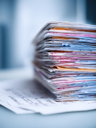 Stack of medical documents shows kidney function test results, providing crucial information about patient health and medical assessments.の素材