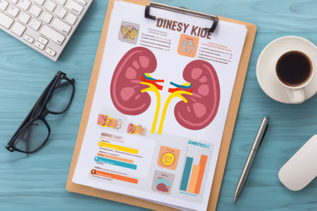 A colorful poster highlights kidney disease risk factors with graphics and info for public awareness.の素材