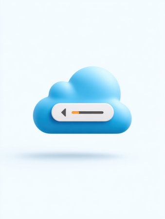 A blue cloud icon features a visible upload bar stuck in the left margin, symbolizing a digital processing error or lag in online actions.の素材