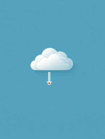 A cloud graphic features an upload progress bar that appears to be stuck, set against a vibrant blue backdrop. The left margin remains open to create space.の素材