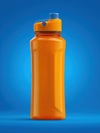 An animated bright orange bottle displays a cap lock icon, set against a striking blue background creating an eye-catching visual detail.の素材