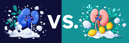Infographic visually comparing salt and potassium balance in kidneys emphasizes their role in overall health and renal function.の素材