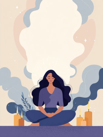 A person meditating by candlelight creates a peaceful atmosphere perfect for relaxation and self-reflection.の素材