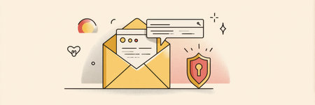 A firewall illustration shows how secure systems block friendly messages while light highlights safety features of digital communication.の素材